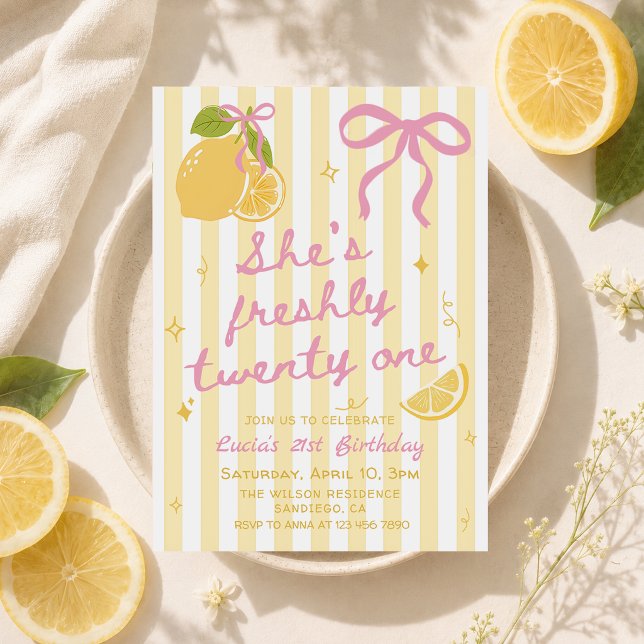 Lemonade Lemon Themed Freshly 21st Birthday Invitation (Creator Uploaded)