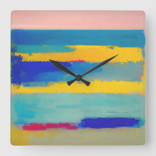 "Lemonade Lullaby" Abstract Art Square Wall Clock