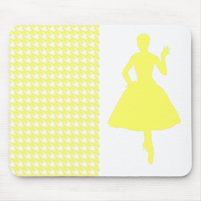 Lemonade Modern Houndstooth w/ Fashion Silhouette Mouse Mat (Front)