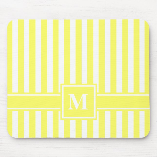 Lemonade Modern Stripe with Monogram Mouse Mat (Front)