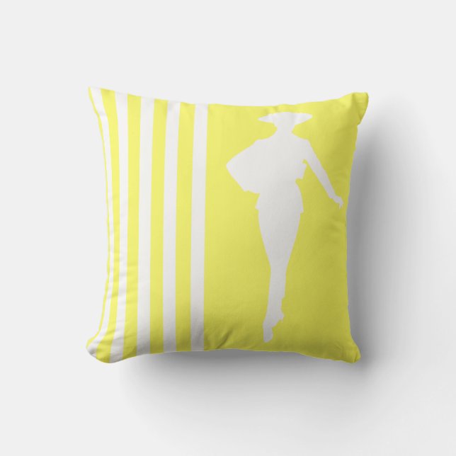 Lemonade Modern Stripes with Fashion Silhouette Cushion (Front)