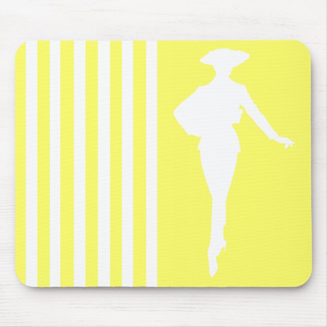 Lemonade Modern Stripes with Fashion Silhouette Mouse Mat (Front)