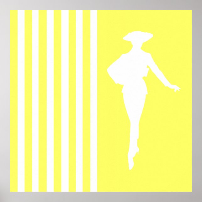 Lemonade Modern Stripes with Fashion Silhouette Poster (Front)