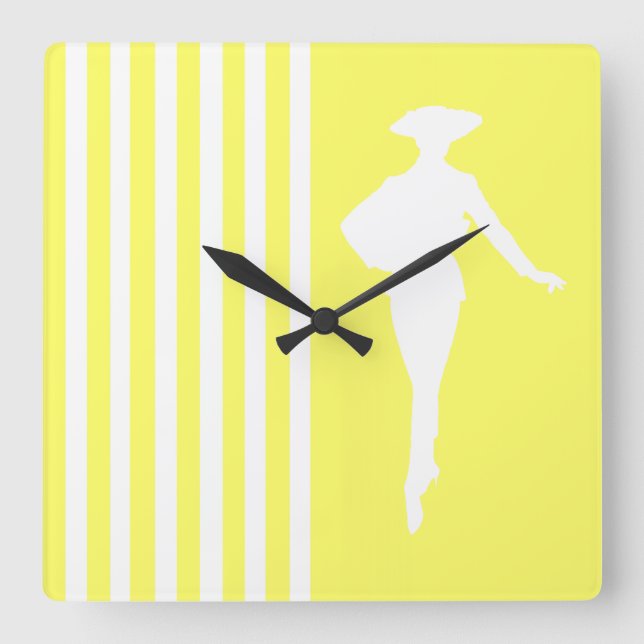 Lemonade Modern Stripes with Fashion Silhouette Square Wall Clock (Front)
