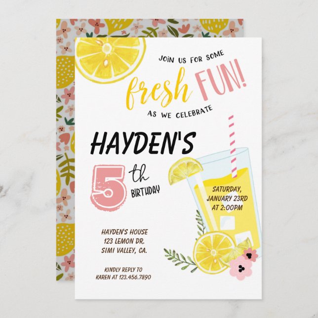 Lemonade party, lemonade Birthday, Sunshine Invitation (Front/Back)