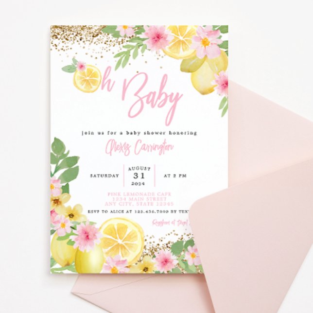 Lemonade Pink Floral Baby Shower Invitation (Creator Uploaded)