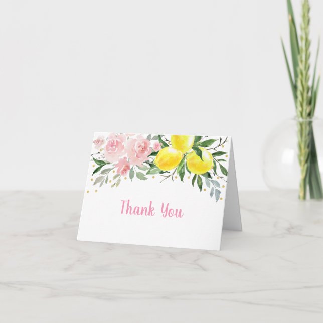 Lemonade Pink Gold Floral Birthday Thank You Card (Front)
