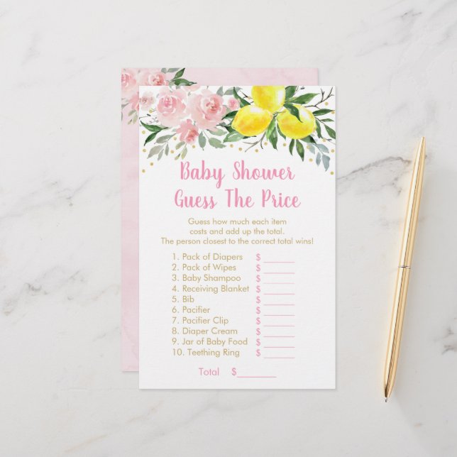 Lemonade Pink Gold Floral Guess The Price Game (Front/Back In Situ)