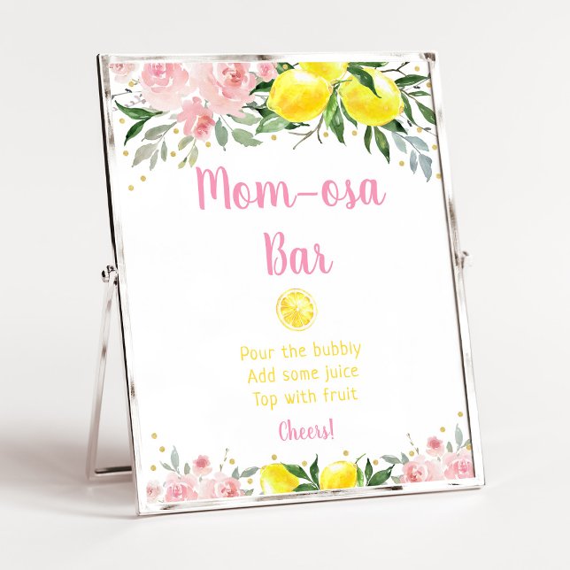 Lemonade Pink Gold Floral Mimosa Bar Baby Shower Poster (Creator Uploaded)