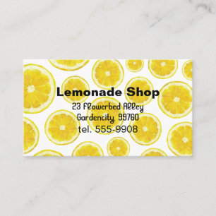 Lemonade shop business card. Yellow fresh fruit Card