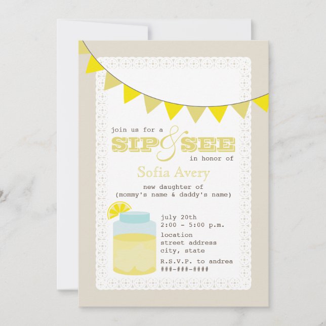 Lemonade Sip And See Invitation (Front)