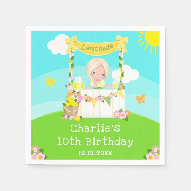 Lemonade Stand Birthday Blonde Hair Girl Napkin (Front)