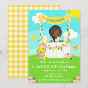 Lemonade Stand Birthday Dark Skin Girl Invitation