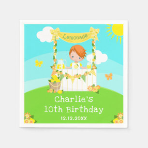 Lemonade Stand Birthday Red Hair Boy Napkin
