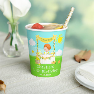 Lemonade Stand Birthday Red Hair Boy Paper Cups