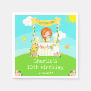 Lemonade Stand Birthday Red Hair Girl Napkin