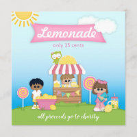 Lemonade Stand Lollipop Kid's Party Invitation