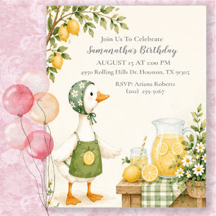 Lemonade Stand Watercolor Goose Birthday Party Invitation