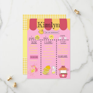 Lemonade Stand Yellow 1st Birthday Party Save The  Date