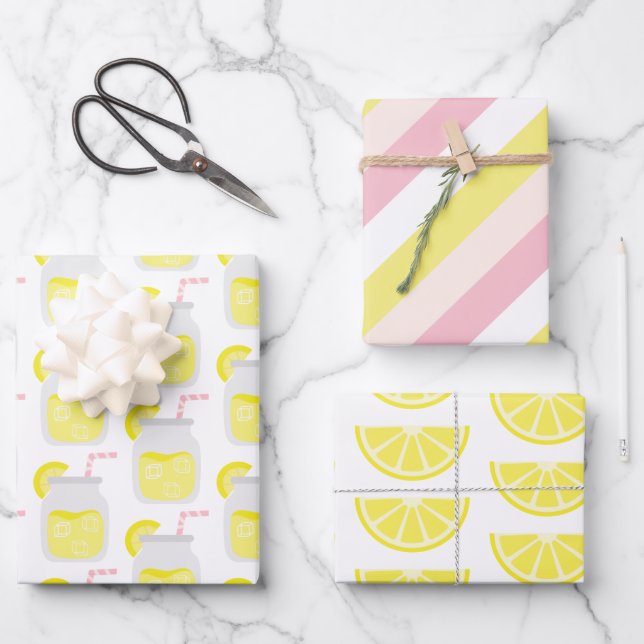 Lemonade Stripes Lemon Gift Wrap Sheets (Front)
