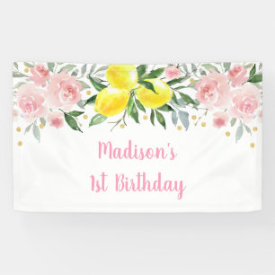 Lemonade Sunshine Pink Gold Floral Birthday Banner
