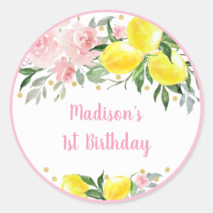 Lemonade Sunshine Pink Gold Floral Birthday Classic Round Sticker