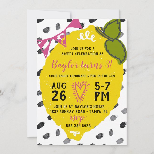 Lemonade Sweet Celebration Birthday Party Invitation (Front)
