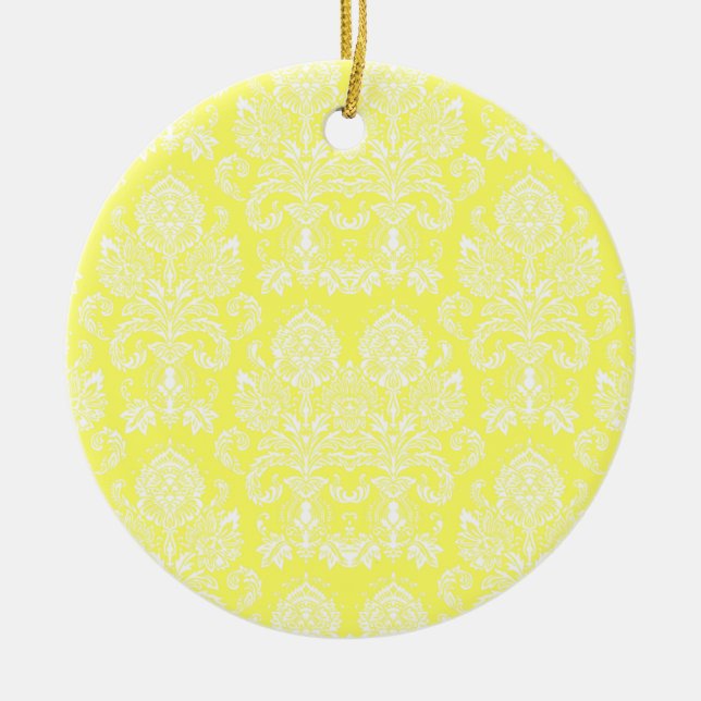 Lemonade Victorian Damask Ceramic Tree Decoration (Front)
