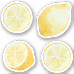 Lemonade yellow lemons slices watercolor set