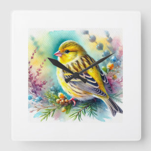 Lemonbreasted Canary 130724AREF102 - Watercolor Square Wall Clock