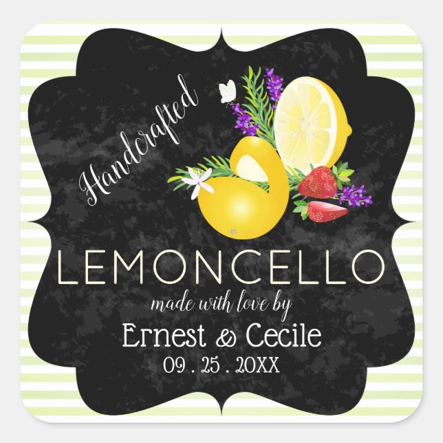 Lemoncello Chalkboard Look Wedding Square Sticker (Front)