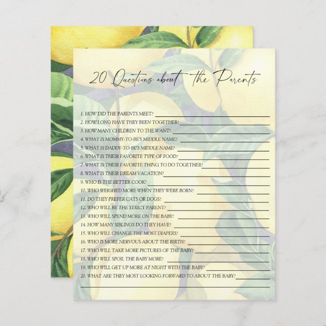 Lemons - 20 questions about the Parents (Front/Back)