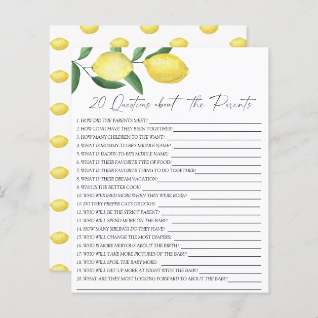 Lemons - 20 questions about the Parents (Front/Back)