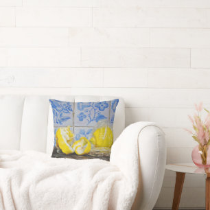 Lemons and Azulejos — Classic Blue & Yellow Still  Cushion