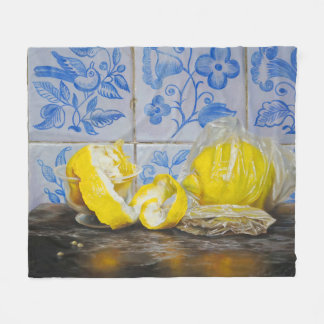 Lemons and Azulejos — Classic Blue & Yellow Still  Fleece Blanket