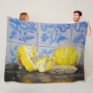 Lemons and Azulejos — Classic Blue & Yellow Still  Fleece Blanket