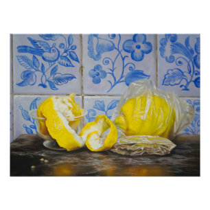 Lemons and Azulejos — Classic Blue & Yellow Still Poster