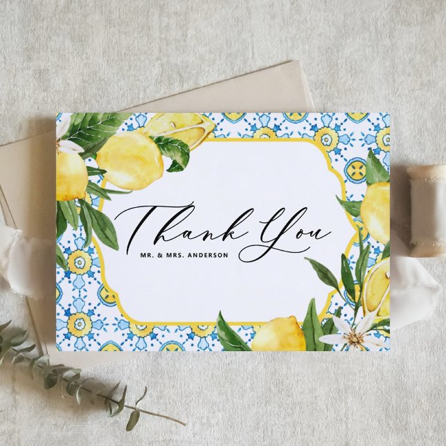 Lemons and Blossoms Mediterranean Wedding Thank You Card (Creator Uploaded)
