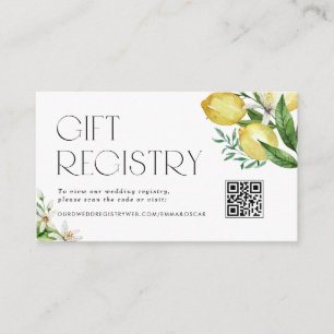 Lemons and Blossoms QR Code Wedding Registry Enclosure Card