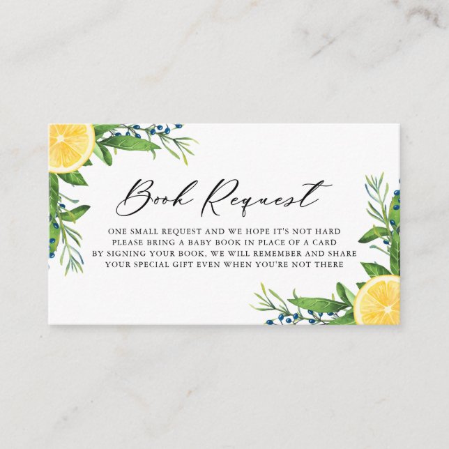 Lemons and Blue Berries Baby Shower Book Request Enclosure Card (Front)