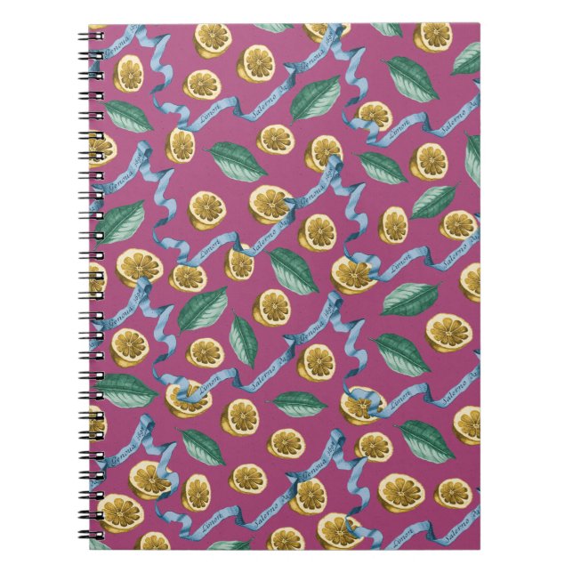 Lemons and blue ribbons pattern notebook (Front)