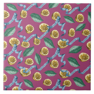 Lemons and blue ribbons pattern tile