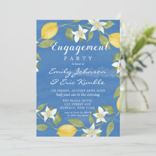 Lemons and Blue Watercolor Engagement Party  Invitation