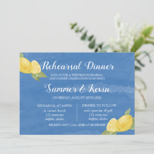 Lemons and Blue Watercolor Rehearsal Dinner Invitation