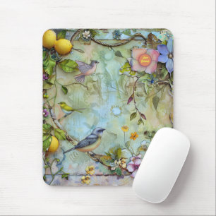 Lemons and Bluebirds Watercolor Mouse Mat