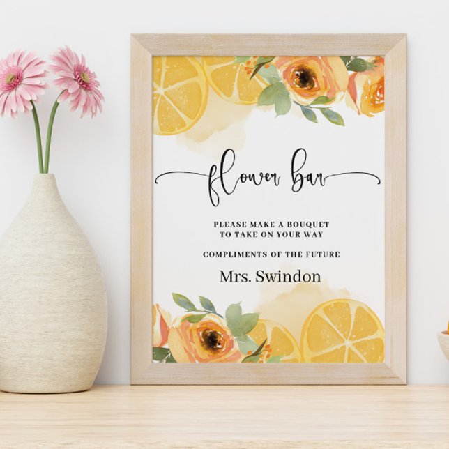 Lemons and Floral Flower Bar Bridal Shower Poster (Creator Uploaded)