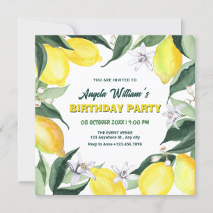 Lemons and Flowers Birthday Invitation