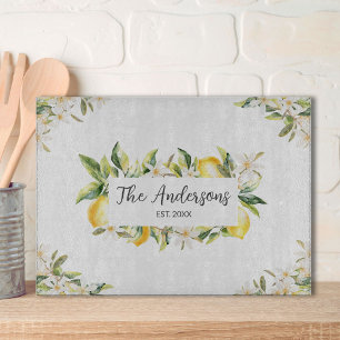 Lemons and Flowers Floral Botanical Family Name Cutting Board