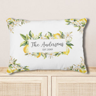 Lemons and Flowers Floral Botanical Family Name Decorative Cushion