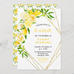 Lemons and Flowers with Foliage Birthday Invitation
